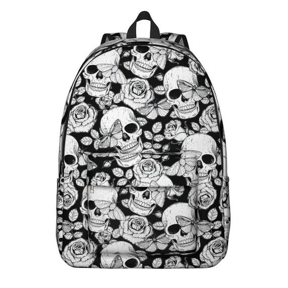 Artistic Skeleton and Skull Backpack, Durable School Bag Featuring Retro Floral Design with Mystic Gold and Geometric Elements