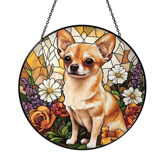 Artistic Small Dog Stained Glass Suncatcher – Window Art Panel1701