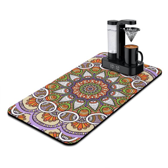 Artistic Spiritual Coffee Station Mat - Absorbent Countertop Protector with Mandala Tribal Pattern