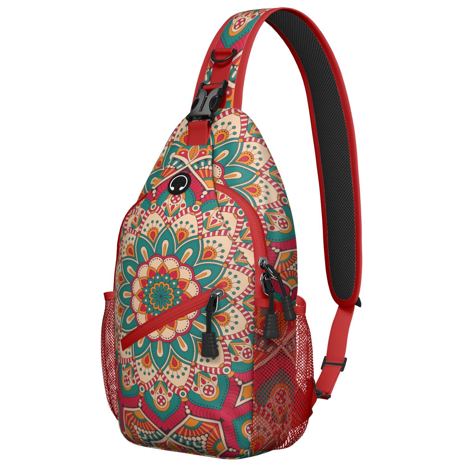 Artistic Spiritual Mandala Crossbody Bag Geometric Ornamental Abstract Zen Chest Pack Travel-Ready Lightweight Backpack for Men & Women