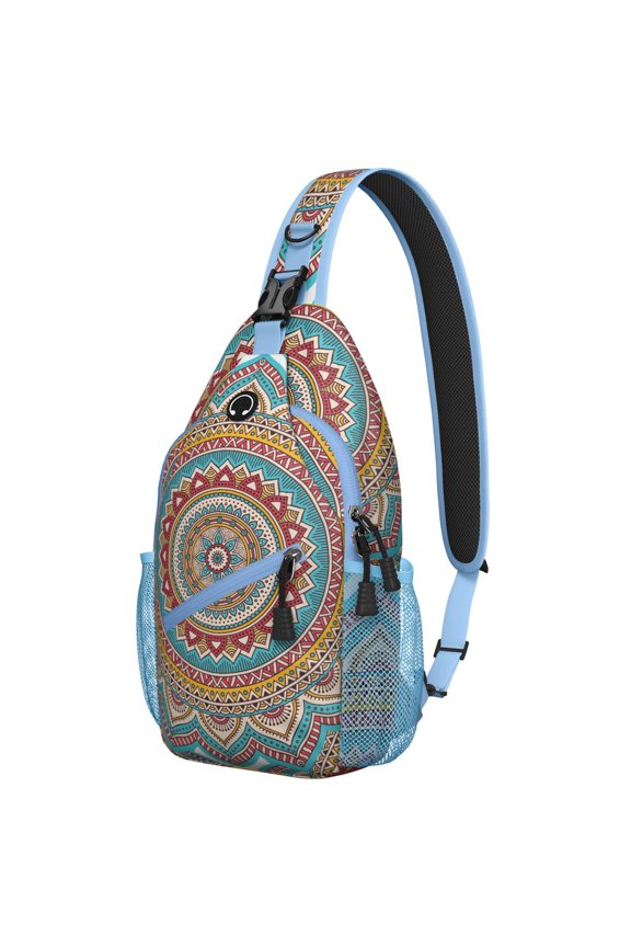 Artistic Spiritual Mandala Crossbody Bag Geometric Ornamental Abstract Zen Chest Pack Travel-Ready Lightweight Backpack for Men & Women