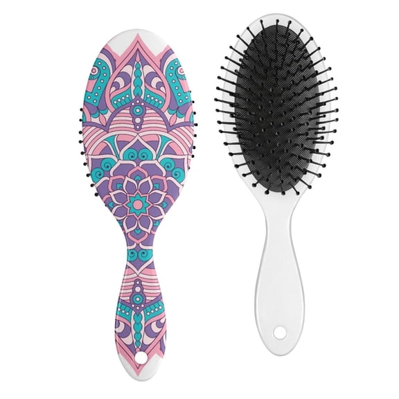 Artistic Spiritual Mandala Hair Brush - Gentle Detangler for Long Hair, Ethnic Geometric Pattern