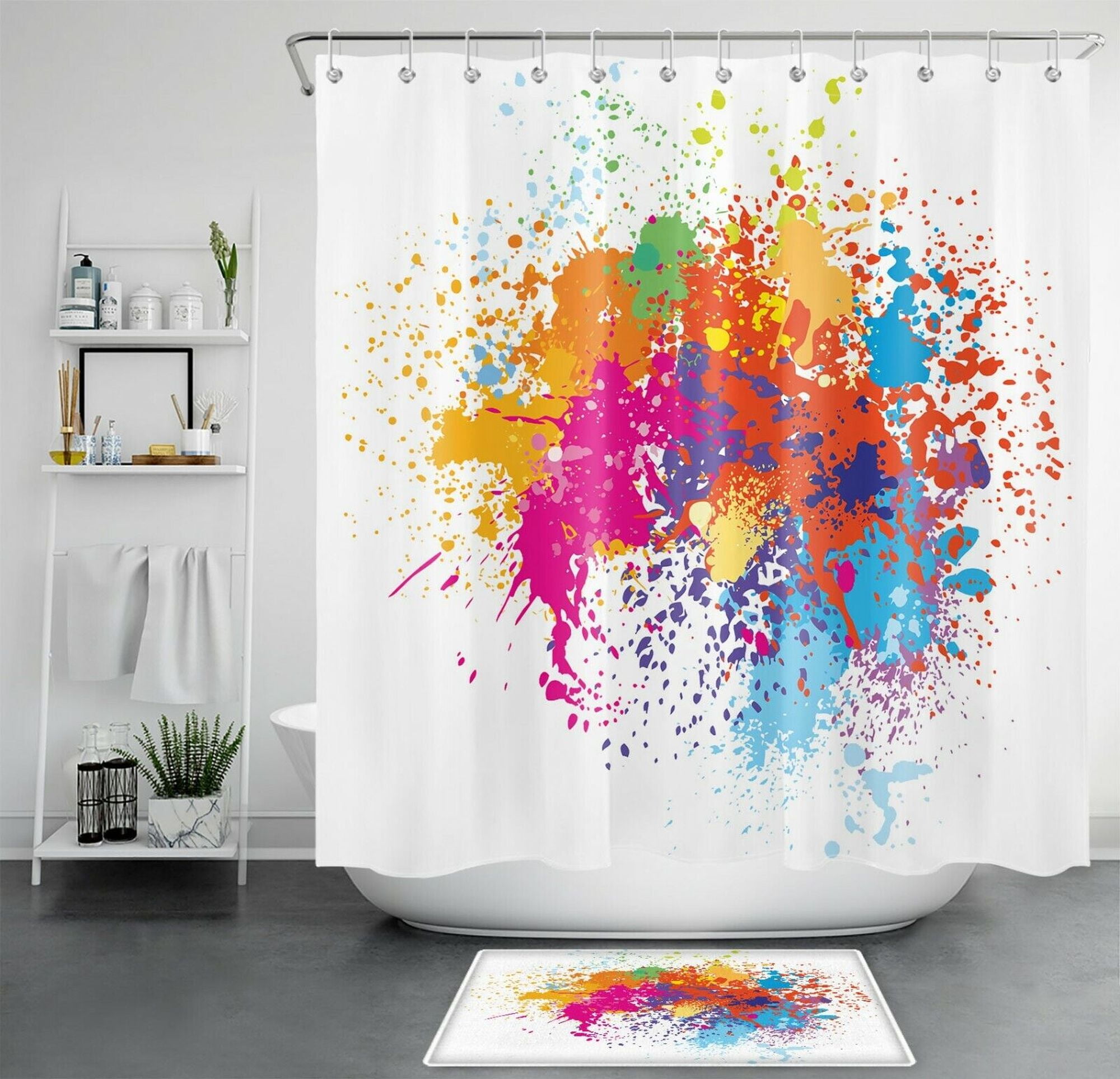 Artistic Spray Paint Shower Curtain Modern Abstract Bathroom Decor