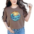 thumbnail image 1 of Artistic Stained Glass Ocean Wave T-Shirt, Sunrise Coastal Beach Tee, Vibrant Ocean Art Graphic, Sea Waves Summer Top, Espresso Comfort Colors T-Shirt, 2XL, 1 of 1