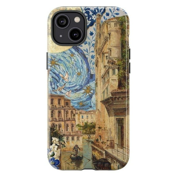 Artistic Starry Night & Venice Cityscape Touch Case, Dual Layer Phone Case for iPhone 11 12 13 14 15 16 Pro Max Mini Plus