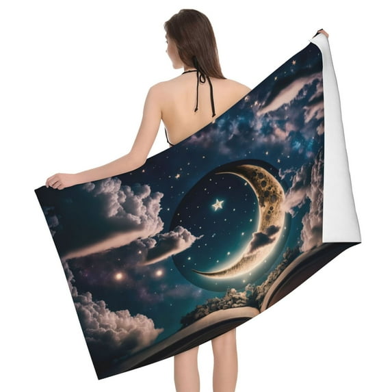 Artistic Starry Sky Moon Book Bath Towel, Highly Absorbent towels for bathroom Quick Drying Microfiber Bath Towels for Body, Soft Shower Towels for Sport, Yoga, SPA, Gym 27x55in