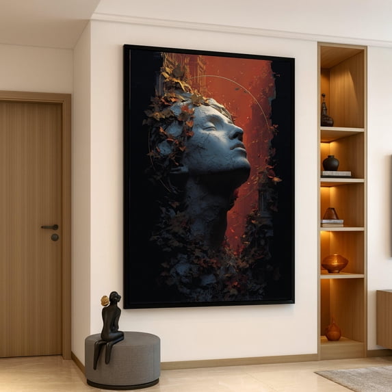 Artistic Stone Face Sculpture Abstract Nature Leaves Contemporary ...