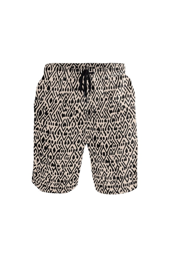 Artistic Stripe Design Large Size Men's Lightweight Beach Shorts with Mesh Lining, Quick Dry