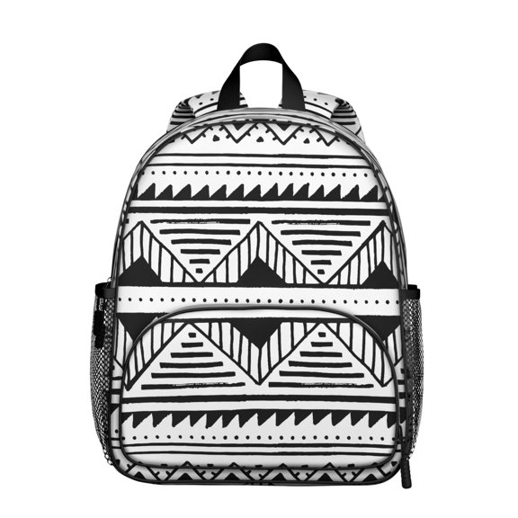 Artistic Student Backpack – Vintage Fashion with Abstract Tribal Style, Ink and Sketch Geometric Plaid Design, Rustic Aesthetic Bag