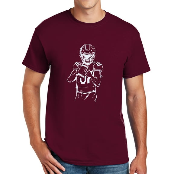 Artistic Style Rugby Player Graphic Design Men's Big Size Cotton Polyester DryBlend T-Shirt - Maroon 4XL