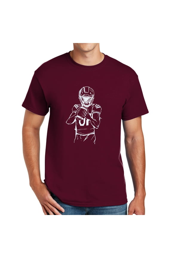 Artistic Style Rugby Player Graphic Design Men's Big Size Cotton Polyester DryBlend T-Shirt - Maroon XL