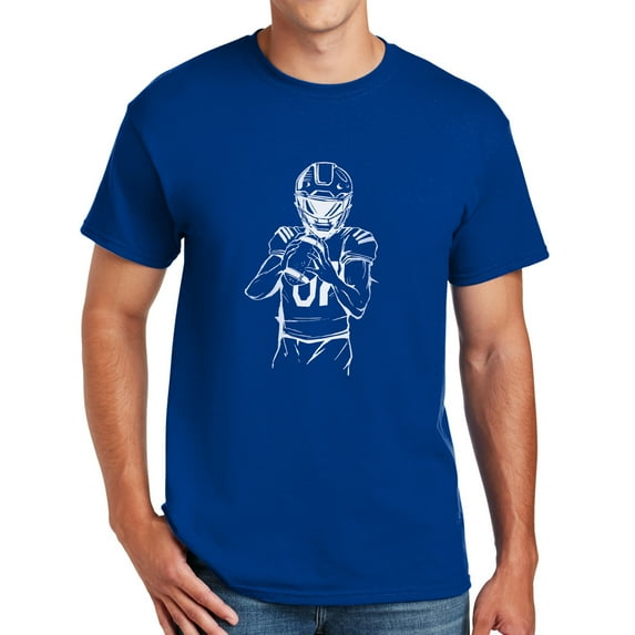 Artistic Style Rugby Player Graphic Design Men's Big Size Cotton Polyester DryBlend T-Shirt - Royal XL