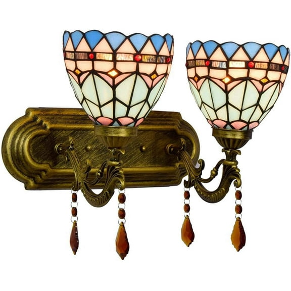 Artistic Style Wall Lamp Stained Glass Wall Lighting Fixture with 6 inch Shade Vintage Antique Crystal Pendant Decorative Wall Sconce for Hallway Beside Living Room Bedroom,2 Lights,7