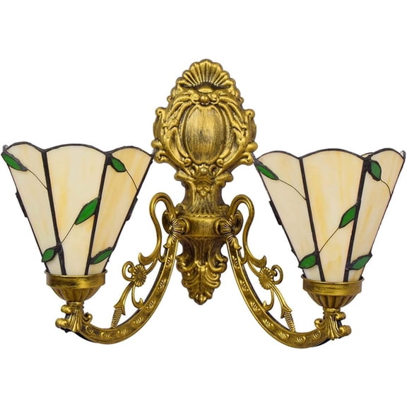 Artistic Style Wall Lamp,Vintage Stained Glass Sconces, 2 Lights Crystal Beads Retro Antique Base Decoration Wall Lighting Fixture Living Room Bedroom,5