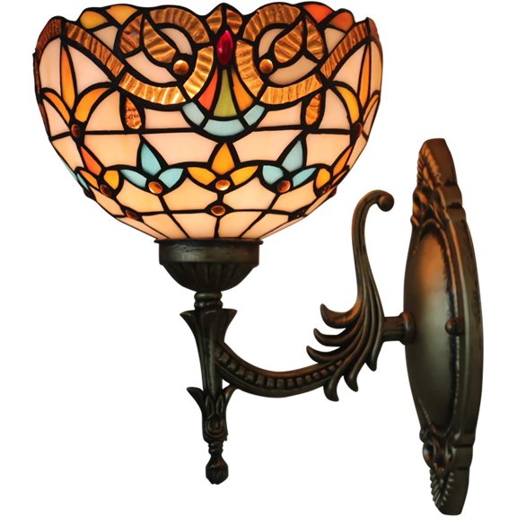 Artistic Style Wall Light Handmade Stained Glass Bowl Shade Wall Lamp Victorian Style Multicolor Decor Led Wall Sconce for Living Room Bedroom Bathroom Kitchen Hallway, E26,5