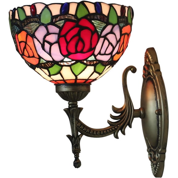 Artistic Style Wall Light Handmade Stained Glass Bowl Shade Wall Lamp Victorian Style Multicolor Decor Led Wall Sconce for Living Room Bedroom Bathroom Kitchen Hallway, E26,5