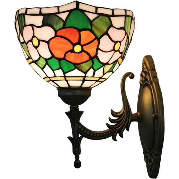 Artistic Style Wall Light Handmade Stained Glass Bowl Shade Wall Lamp Victorian Style Multicolor Decor Led Wall Sconce for Living Room Bedroom Bathroom Kitchen Hallway, E26,5