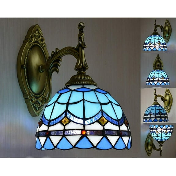 Artistic Style Wall Light, Stained Glass Hallway Wall Lamp with Lamp Shade, 1 Light, Retro Metal Wall Sconces for Living Room Bedroom Beside Decor Night Light,1