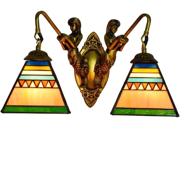 Artistic Style Wall Lighting Fixture for Living Room Bedroom Stained Glass Wall Lamp with 6 inch Shade Vintage Antique Decorative Wall Sconce for Hallway Beside,2 Lights,2