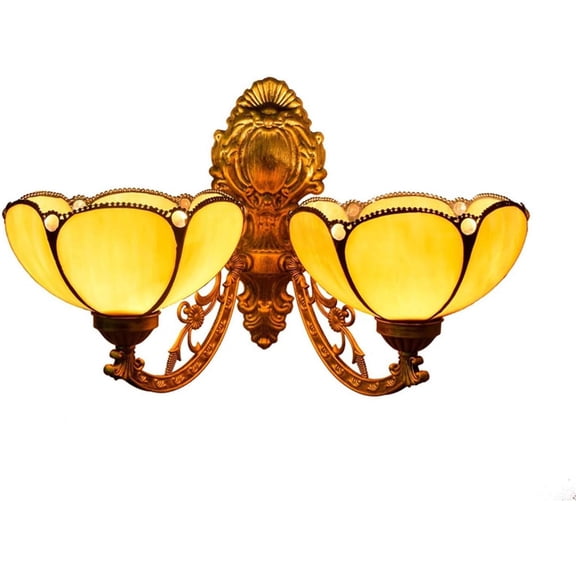 Artistic Style Wall Lighting Fixture for Living Room Bedroom Stained Glass Wall Lamp with 8 inch Shade Vintage Antique Decorative Wall Sconce,2 Lights,11