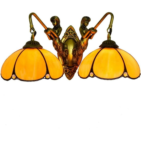 Artistic Style Wall Lighting Fixture for Living Room Bedroom Stained Glass Wall Lamp with 8 inch Shade Vintage Antique Decorative Wall Sconce for Hallway Beside,2 Lights,2