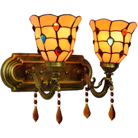 Artistic Style Wall Lighting Fixture Stained Glass Wall Lamp with 6 inch Shade Vintage Antique Crystal Pendant Decorative Wall Sconce for Hallway Beside Living Room Bedroom,2 Lights,5