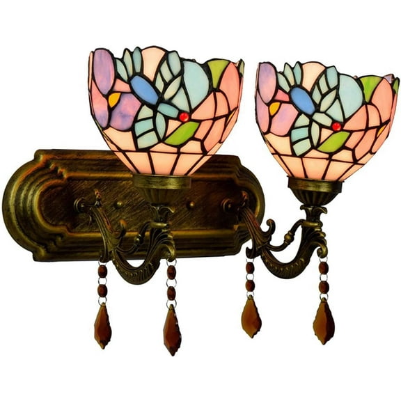 Artistic Style Wall Lighting Fixture Stained Glass Wall Lamp with 6 inch Shade Vintage Antique Crystal Pendant Decorative Wall Sconce for Hallway Beside Living Room Bedroom,2 Lights,4