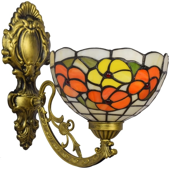 Artistic Style Wall Sconce, Handmade Stained Glass Wall Lamp, E26 Bulb, 8" Width Victorian Decorative Bedside Wall Light for Living Room Bedroom Bathroom Hallway Reading,G
