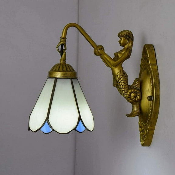 Artistic Style Wall Sconce Vintage Stained Glass Wall Lamp Antique 1 Lights Decorative Wall Lighting Fixture for Hallway Beside Living Room Bedroom, 6 Inch Wide and 10 inch Tall,6