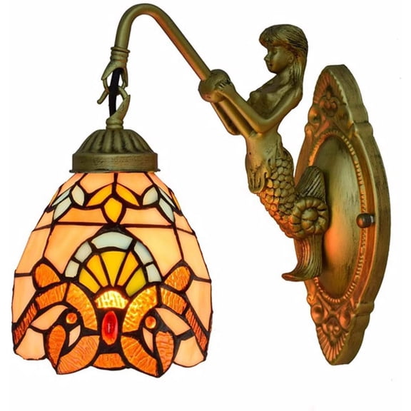 Artistic Style Wall Sconce Vintage Stained Glass Wall Lamp Antique 1 Lights Decorative Wall Lighting Fixture for Hallway Beside Living Room Bedroom, 6 Inch Wide and 10 inch Tall,6