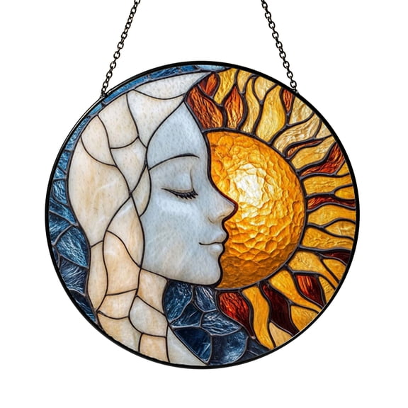 Artistic Sun and Moon Art Glass Style Decorative Window Hanging2101