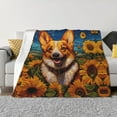 Artistic Sunflower Throw Blanket for Couch, Soft Fuzzy Comfy Warm