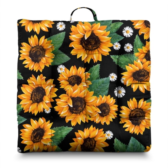 Artistic Sunflower Floor Pillow – Large 22 Inch Square Cushion, Rustic Farmhouse Print, Cozy for Fireplace Seating