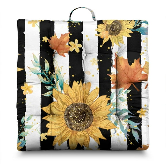 Artistic Sunflower Floor Pillow – Large 22 Inch Square Cushion, Rustic Farmhouse Print, Cozy for Fireplace Seating