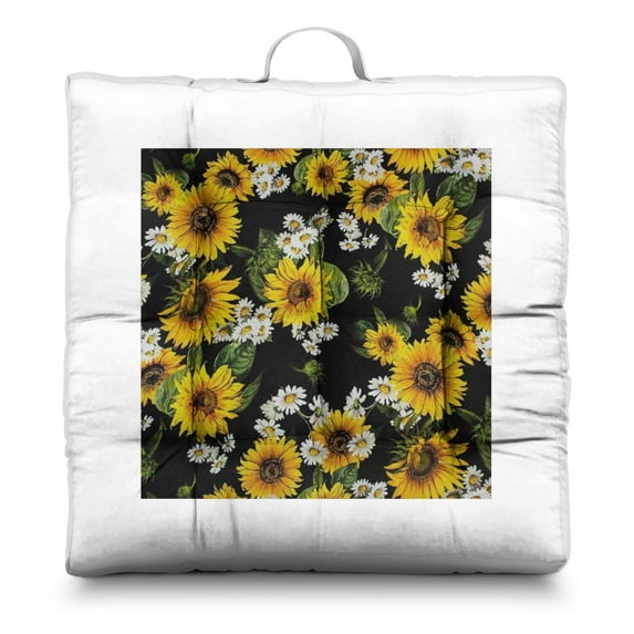 Artistic Sunflower Floor Pillow – Large 22 Inch Square Cushion, Rustic Farmhouse Print, Cozy for Fireplace Seating