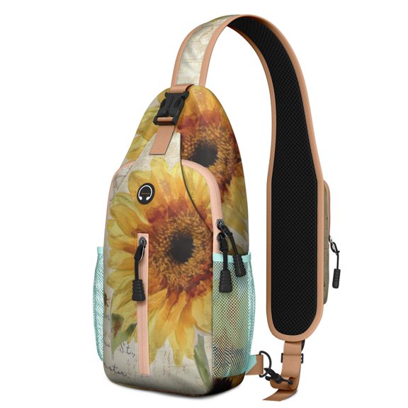 Artistic Sunflower and Butterfly Travel Chest Bag – Lightweight, Durable Polyester – Boho Yellow and Rustic Wildflower Pattern
