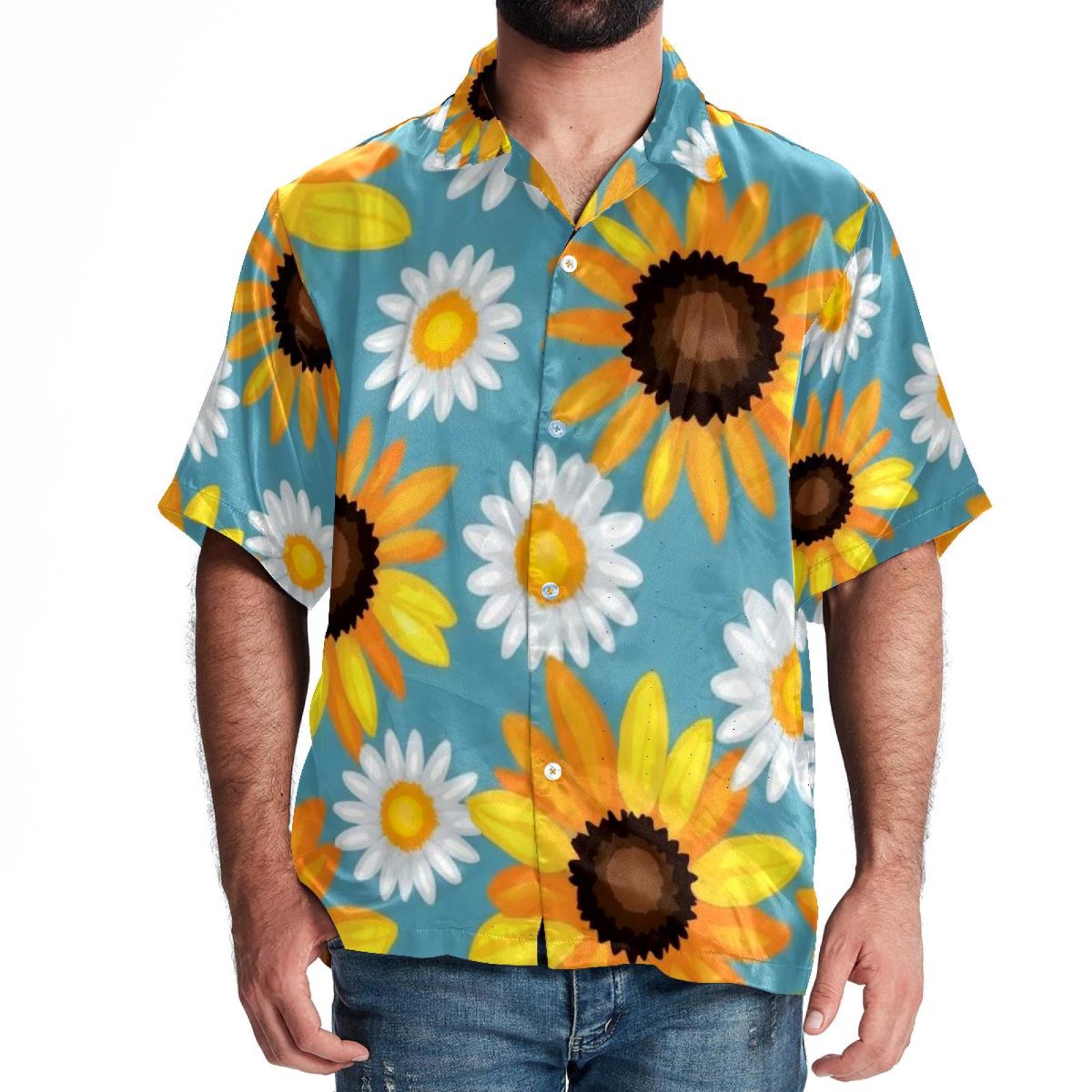 Artistic Sunflowers Mens Casual Button Down Shirts Short Sleeve Shirts