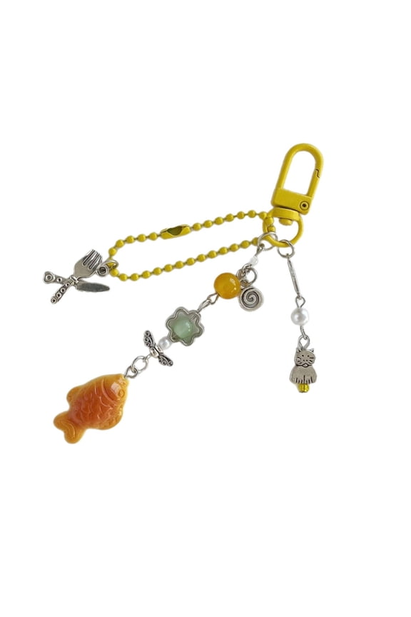 Artistic Taiyaki Charm Keyring Hand Painted Detailing 90s Retro Phone Lanyard Bag Accessory Creative