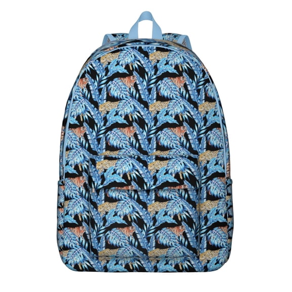 Artistic Tiger Print Backpack for Women, Waterproof School Bag with Roaring Bengal Face, Tribal Jungle Pattern and Floral Design