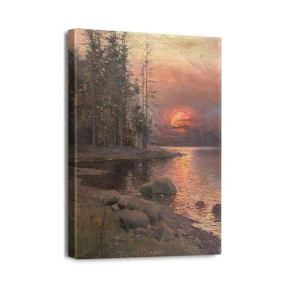 Artistic Tranquility12x16 Forest Sunset with Clouds, Oil Paintings & Wall Prints for Vintage Home Office Decor