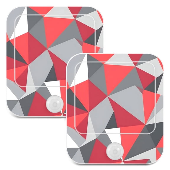 Artistic Triangle Geometry Red 2 Pack LED Motion Sensor Night Light Plug into Wall Auto Dusk to Dawn Adjustable Brightness for Kids Bedroom Hallway Nursery Room