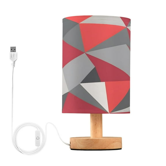 Artistic Triangle Geometry Red Bedside Table Lamp Desk Warm Lights with USB Charging Port Cylinder LED Lamps for Bedroom Living Room Office