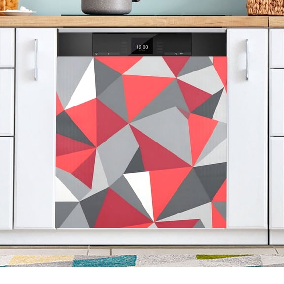 Artistic Triangle Geometry Red Dishwasher Magnetic Refrigerator Magnet Cover Kitchen Art Panel Decal Sticker Home Decorative 23"x26"