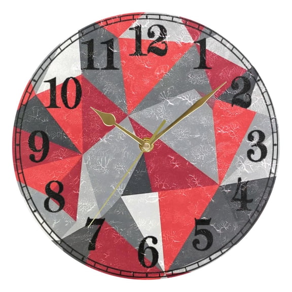 Artistic Triangle Geometry Red Silent Wall Clock 10" Non-Ticking Battery Clock