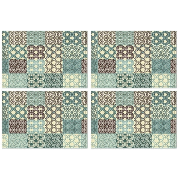 Artistic Tribal Bohemian Flax Placemats Set of 4, 12x18 Inch Rustic Vintage Style Classic Table Mats, Washable Earthy Ethnic Decor for Dining Table or Kitchen