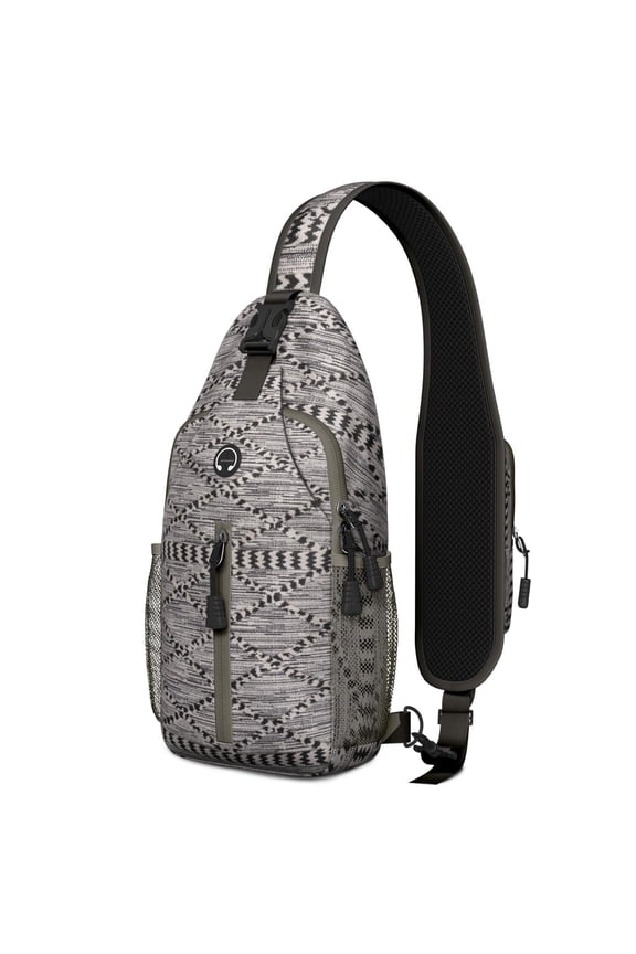 Artistic Tribal Style Sling Backpack with Geometric Ink Patterns and Adjustable Shoulder Strap