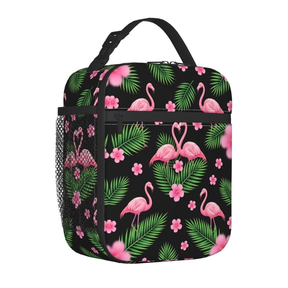 Artistic Tropical Flamingo Meal Bag – Symmetrical Pattern & Sticker Style Design, Insulated Reusable Lunch Tote For Commuting And Picnics