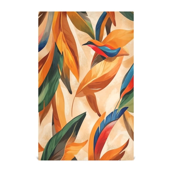 Artistic Tropical Leaf Bird Decorative Waffle Towel Kitchen Dishcloth 28x18in Multi-Use Tea Towel