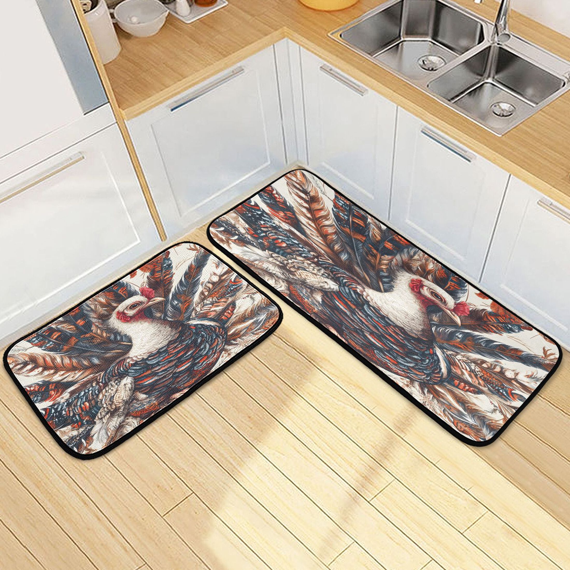 Artistic Turkey Kitchen Rugs Set Non Slip Mats Runner for Dining Room
