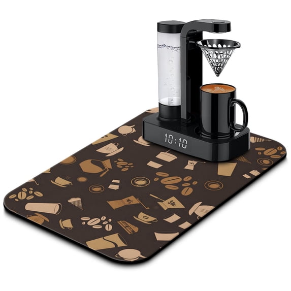 Artistic Typography Print Diatom Mud Coffee Mat - 19.5x12in, Superior Absorbency, Perfect Barrier for Coffee Maker & Espresso Machine Spills, Coffee Drying Mat Enhances Countertop Beauty